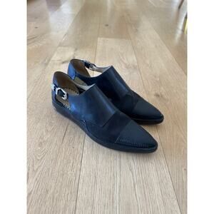 Toga Pulla - Mesh Cut Out Heel Cap Pointed Toe Leather Shoes in Black & Silver